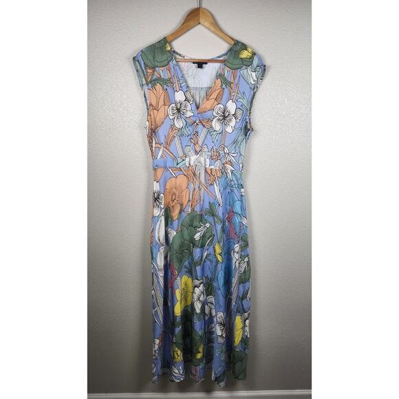 J.Crew Pastel Maxi Light Sky Floral Silky V-neck Dress Cap Sleeve 10 - Picture 3 of 8